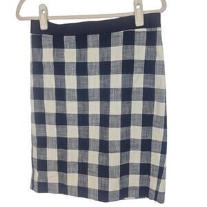 J. Crew Womens Check Cotton Linen Pencil Skirt 2 Preppy Career Work Office Corp